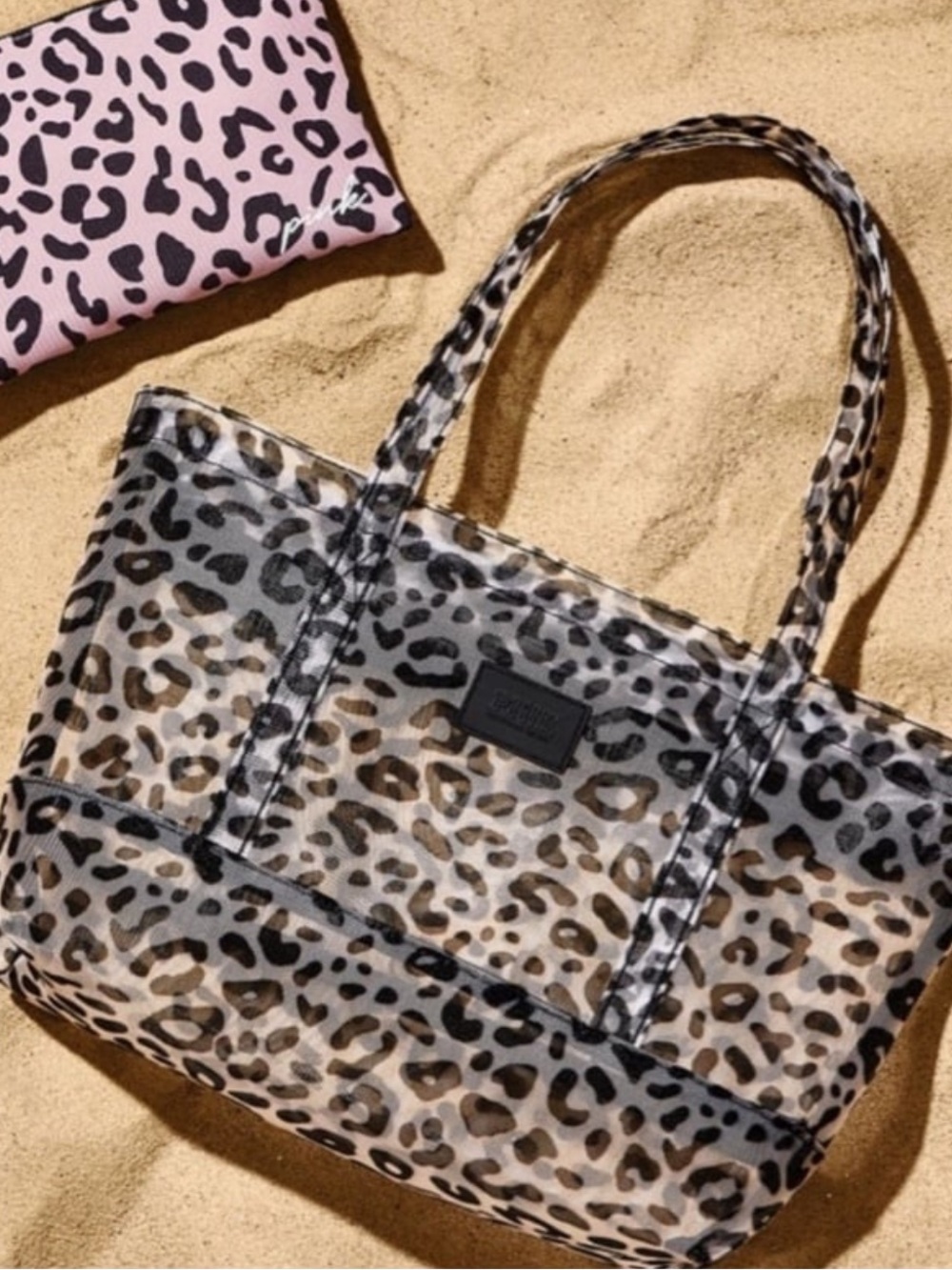Leopard Print Transparent Small Tote Bag - Black/Brown